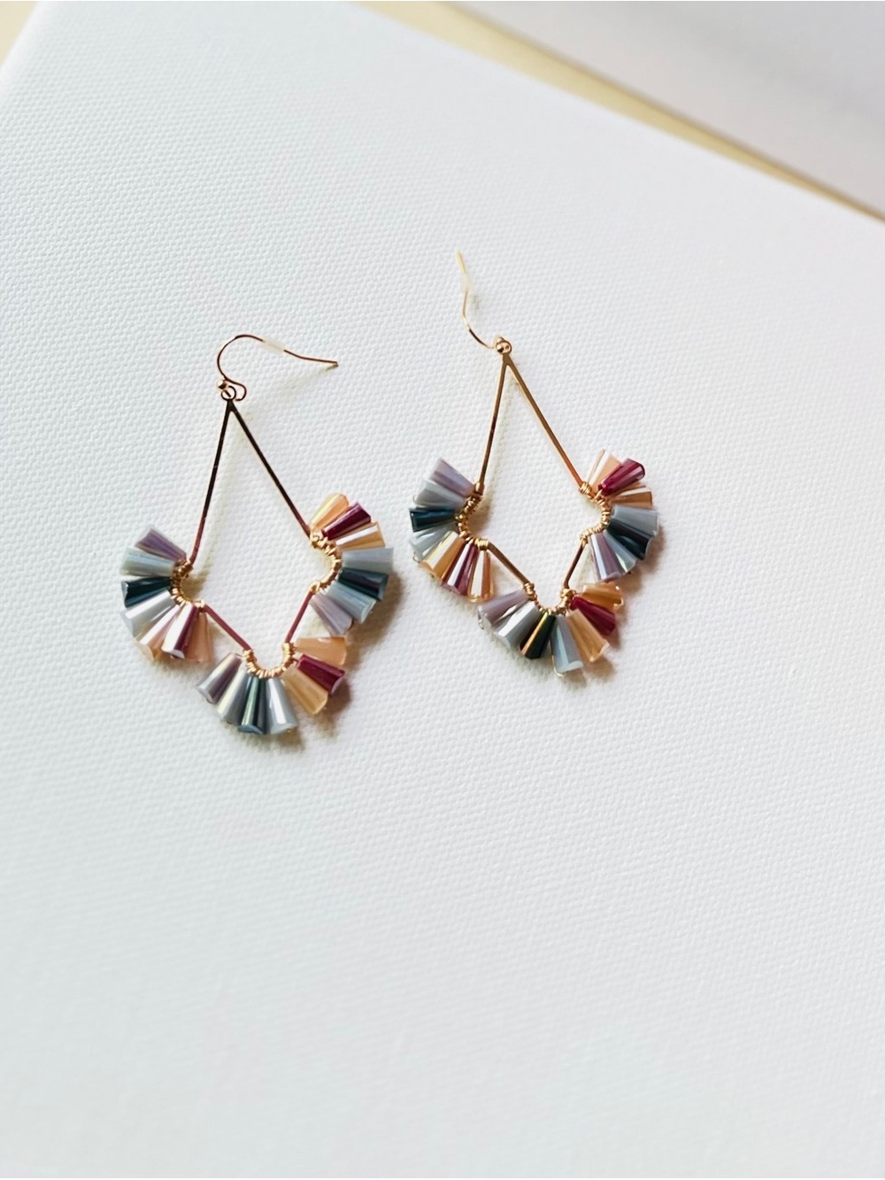 Gold Teardrop Multi-Color Fan Bead Earrings